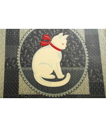 White & Blue Kitty Pillow "Simple Treasures"  Fabric Panel VIP Cranston Prints  - $5.00