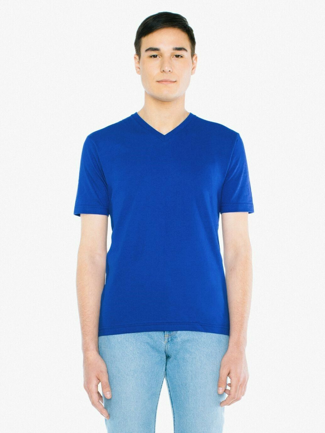 American Apparel Fine Jersey Short Slv V-Neck T-Shirt S Royal Blue NEW 24321W