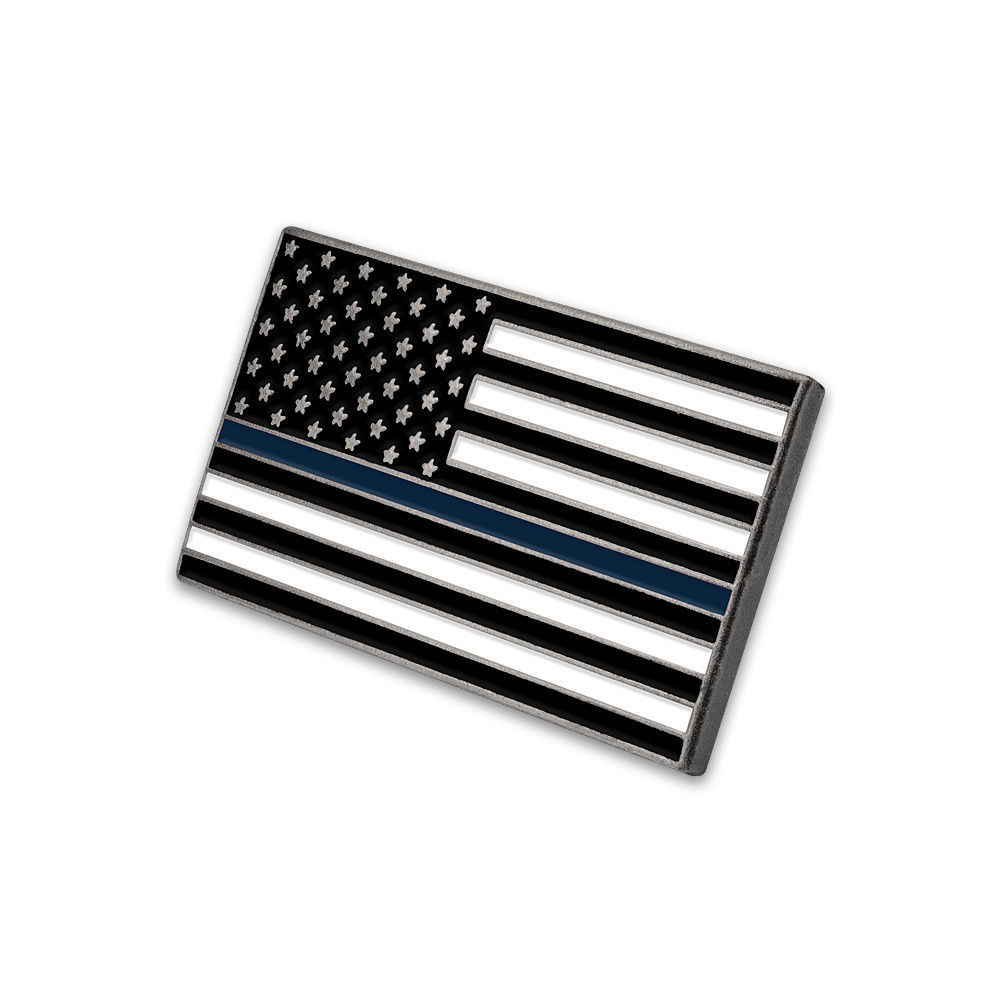 Police Thin Blue Line Flag and USA Flag Pin