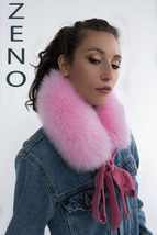 Arctic Fox Fur Scarf / Headband  24' (60cm) Saga Furs Pink Fur Detachable Ribbon image 3