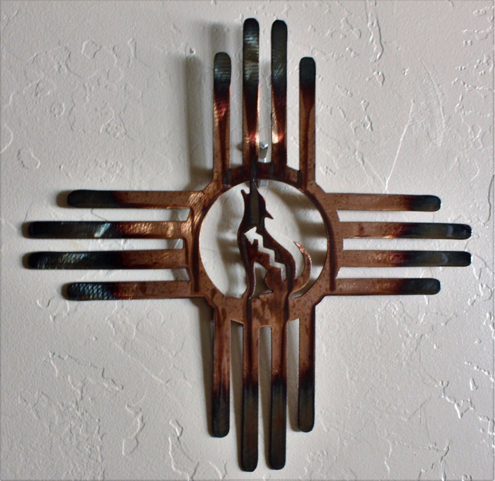 Southwestern Zia with Howling Coyote Metal Wall Art Decor 14
