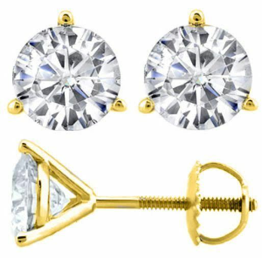 3-Prong Round Forever One DEF Moissanite Martini Stud Earrings 14K Yellow Gold