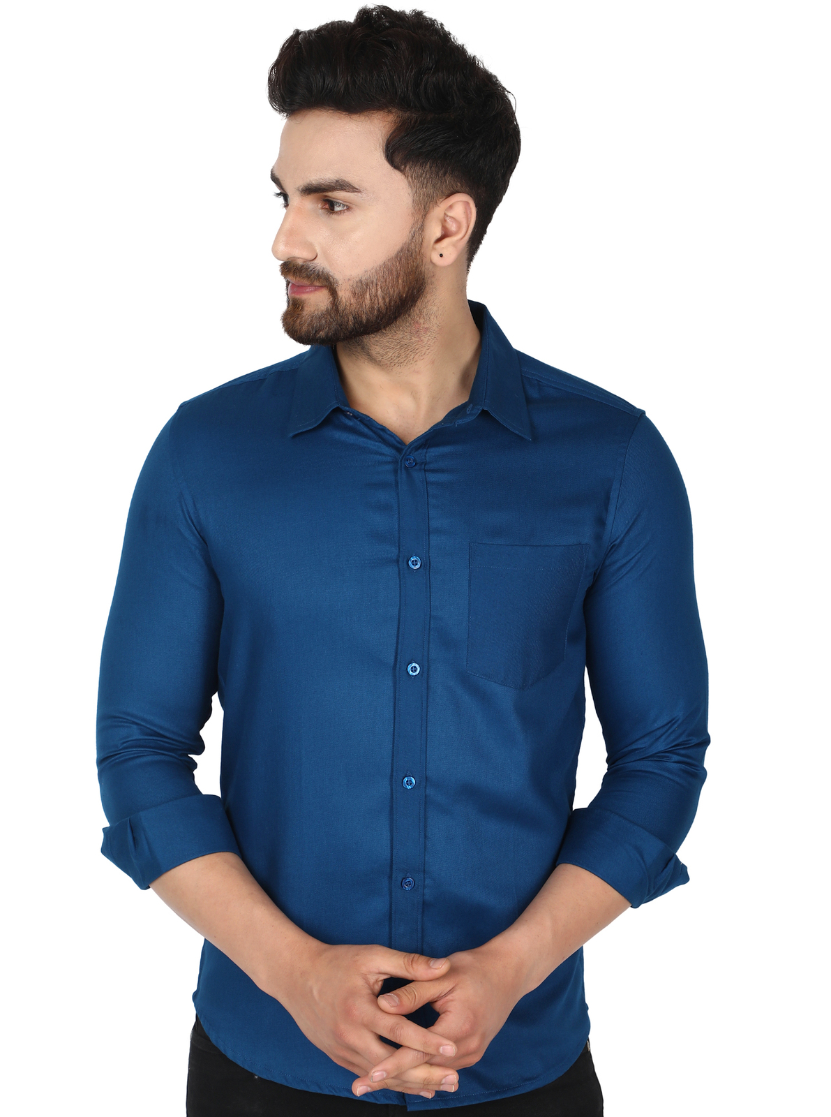 SKAVIJ Mens Dress Shirts Casual Slim Fit Men Cotton Shirt Regal Blue MS3