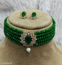 Bollywood Fashion Indian Green AD Gold Plated Choker Bridal Necklace jewelry Set - $16.91