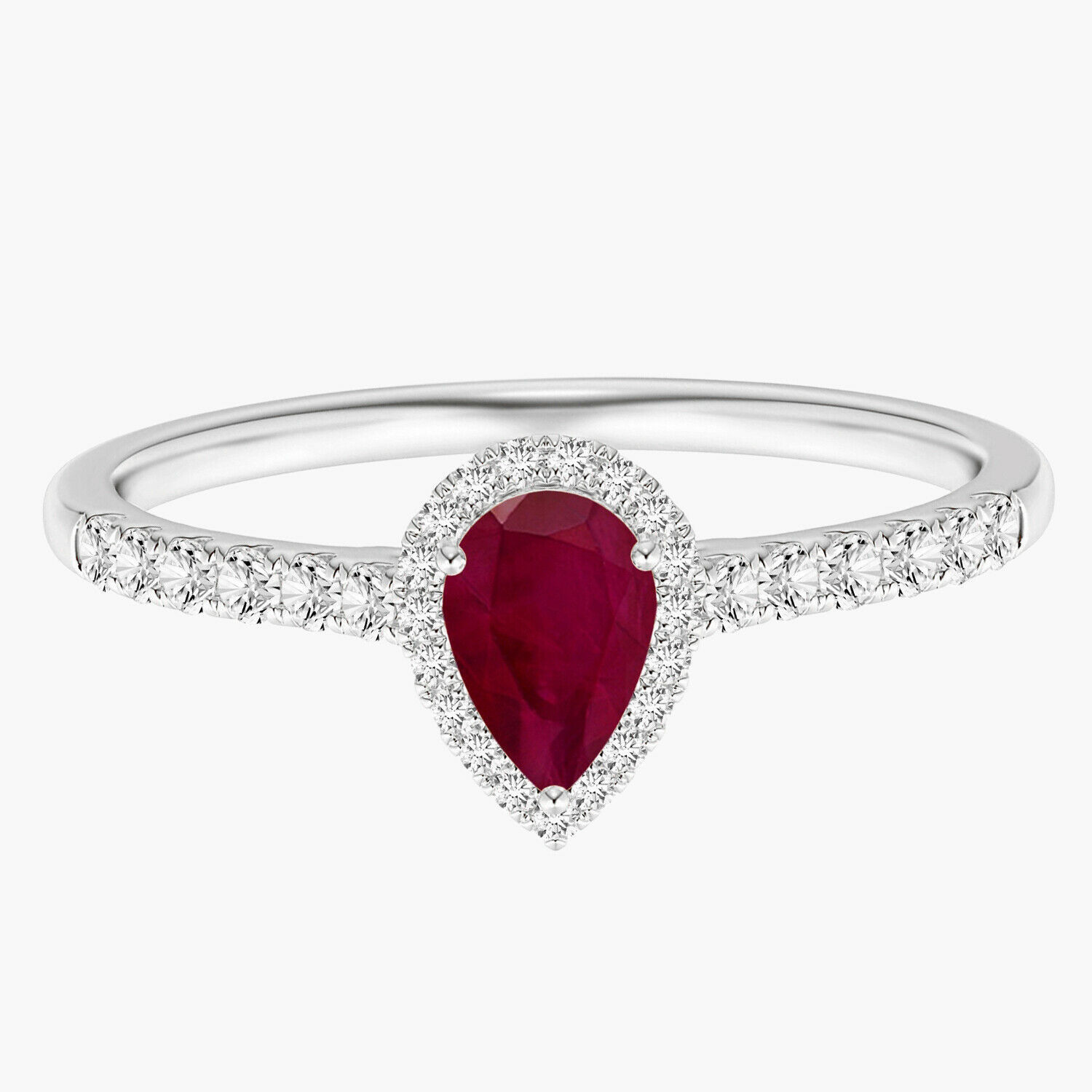 Kimaya Jewel - 0.75 ctw pear-shaped red ruby halo promise ring 10k white gold