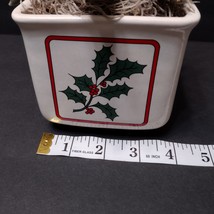 Vintage Ceramic Planter with Holly, Made in Taiwan, Square, Christmas Plant Pot image 5