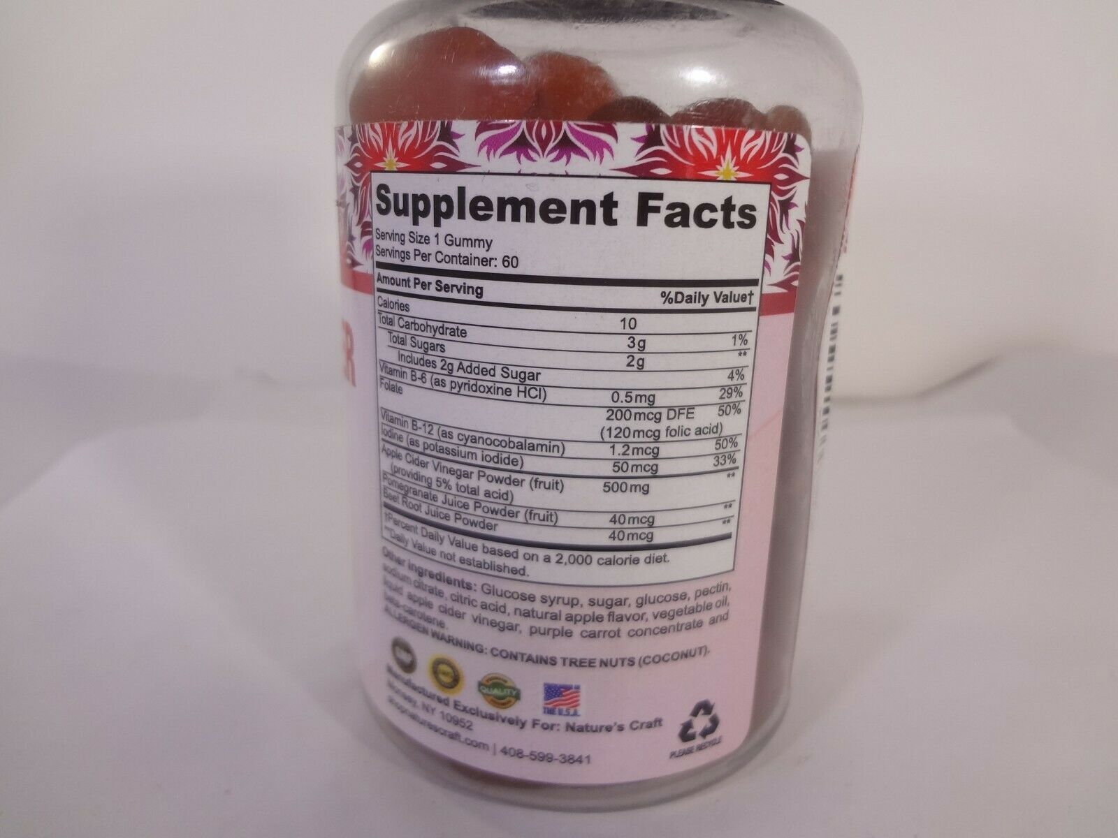 Natures Craft Apple Cider Vinegar Gummies 60 Gummies 23N Vitamins