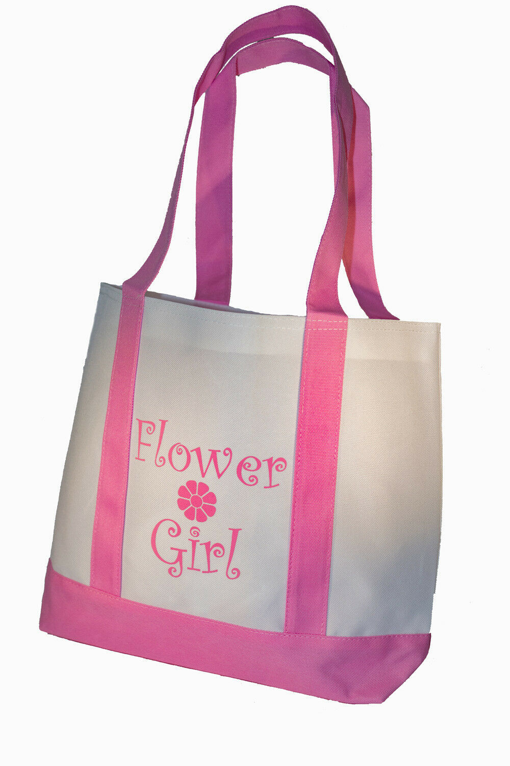 Flower Girl Tote Bag Gift White with Pink Straps Large Wedding Flower Girl Gifts