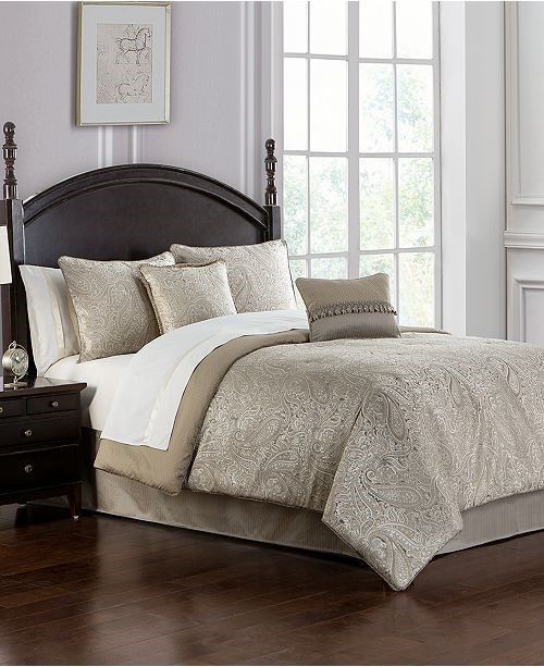 Waterford Landon Paisley Taupe 5P King Comforter Shams Bedskirt Set ...