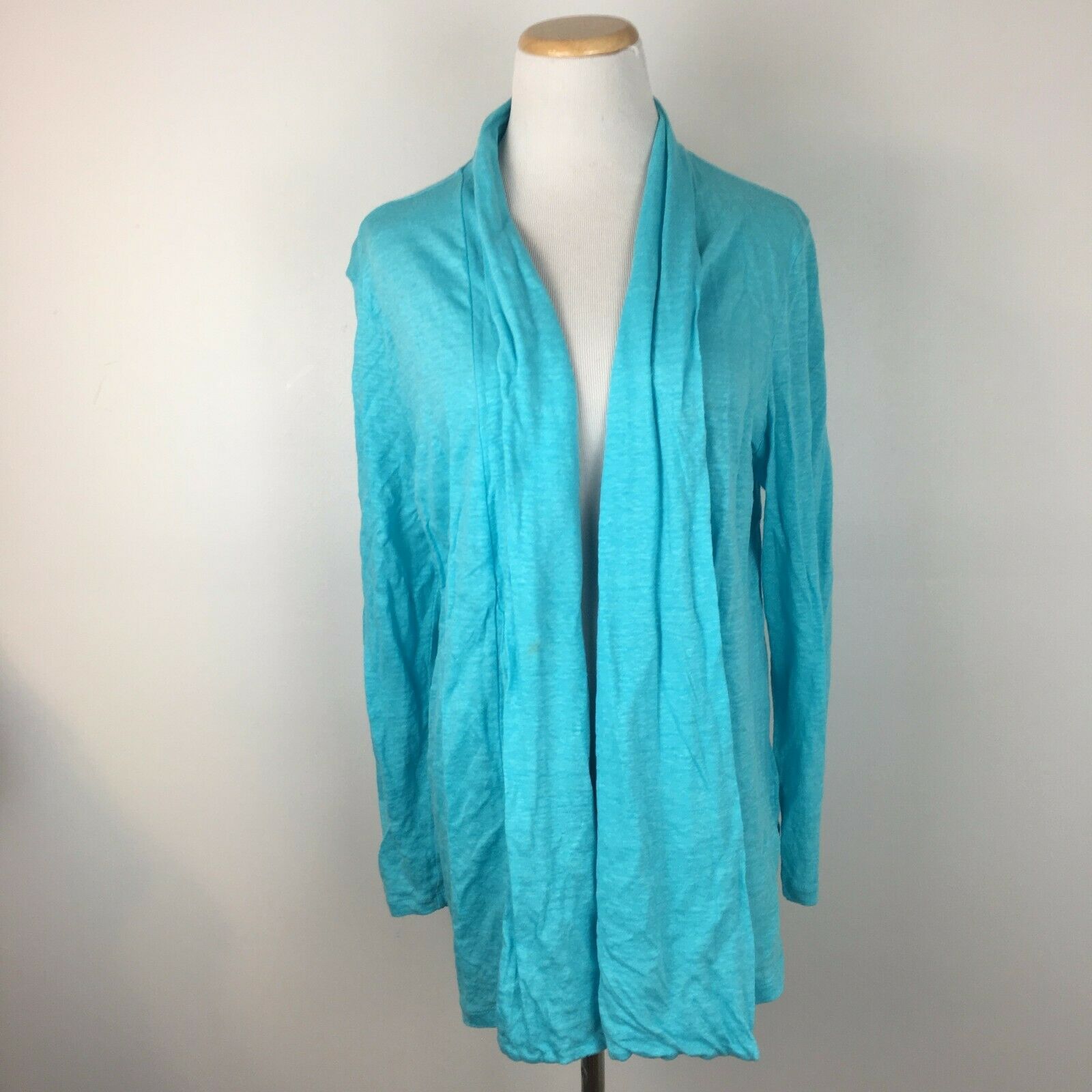 Love Linen J.JIll Women's Teal Blue Open Front Cardigan Sweater Size