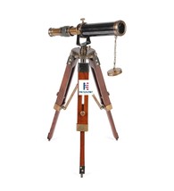 NauticalMart Vintage Antique Style Brass Telescope And Tripod Wooden Stand image 2