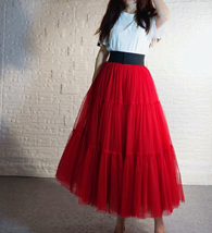Red Tiered Tulle Skirt Full Long Red Party Skirt High Waist Elegant Tulle Skirt image 3