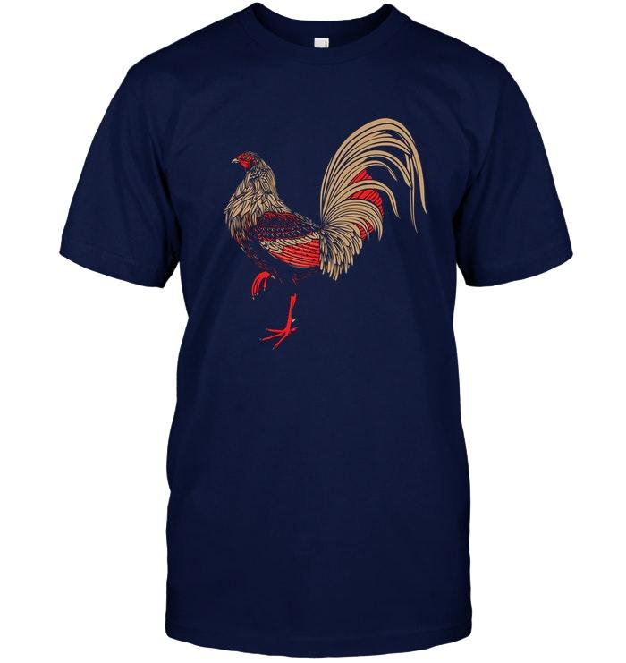 Red Rooster Chicken TShirt Funny Black Cotton Tee Vintage Gift For Men
