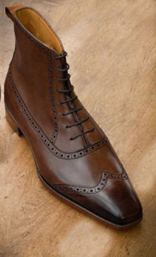 Handmade Men wing tip brogue ankle boot Men brown leather boots Men ...