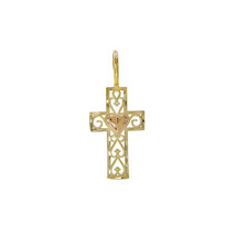 14K Yellow Gold With Rose Gold Heart Art Deco Cross Pendant - $68.31
