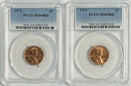 1971 Lincoln Cent 1c PCGS MS64RD &amp; MS65RD - 2 Coin Memorial Set - $34.50