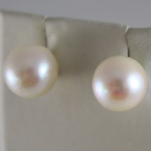 SOLID 18K WHITE GOLD EARRINGS WITH AKOYA PEARLS 9.5 MM, MADE IN ITALY image 1