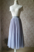 LIGHT GRAY Midi Length Tulle Skirt Tulle Midi Skirt Plus Size Gray Party Skirts image 3