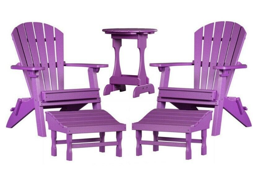 5 PIECE PURPLE PATIO SET 2 Folding Adirondack Chairs 2 Ottomans