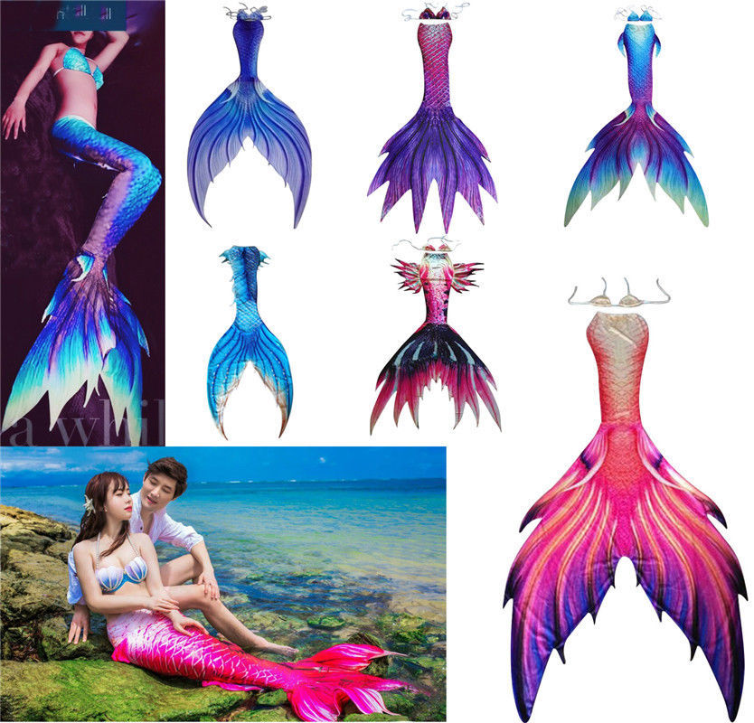 Kids Adult Women Mermaid Tail With Monofin Swimwear Vacation Cosplay Costumes