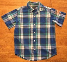 Gap Kids Boy&#39;s Blue, Green &amp; White Plaid Short Sleeve Dress Shirt - Size... - $14.03