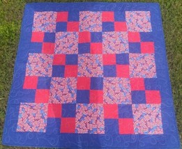 Quilt Americana Machine Sewn 45” X 45” Red Blue Hand Made Baby TV Lap Bl... - $49.00