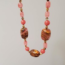 Vintage Glass Bead Necklace, Chunky Pink Gold Brown Beads image 4