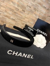 CHANEL Hairband Velvet Black Silver Katyusha Novelty Cocomark CC LOGO wi... - $112.22