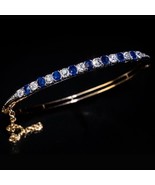 3.0Ct Round Cut Blue Sapphire Diamond Tennis Bangle Bracelet 925 Sterlin... - $339.99