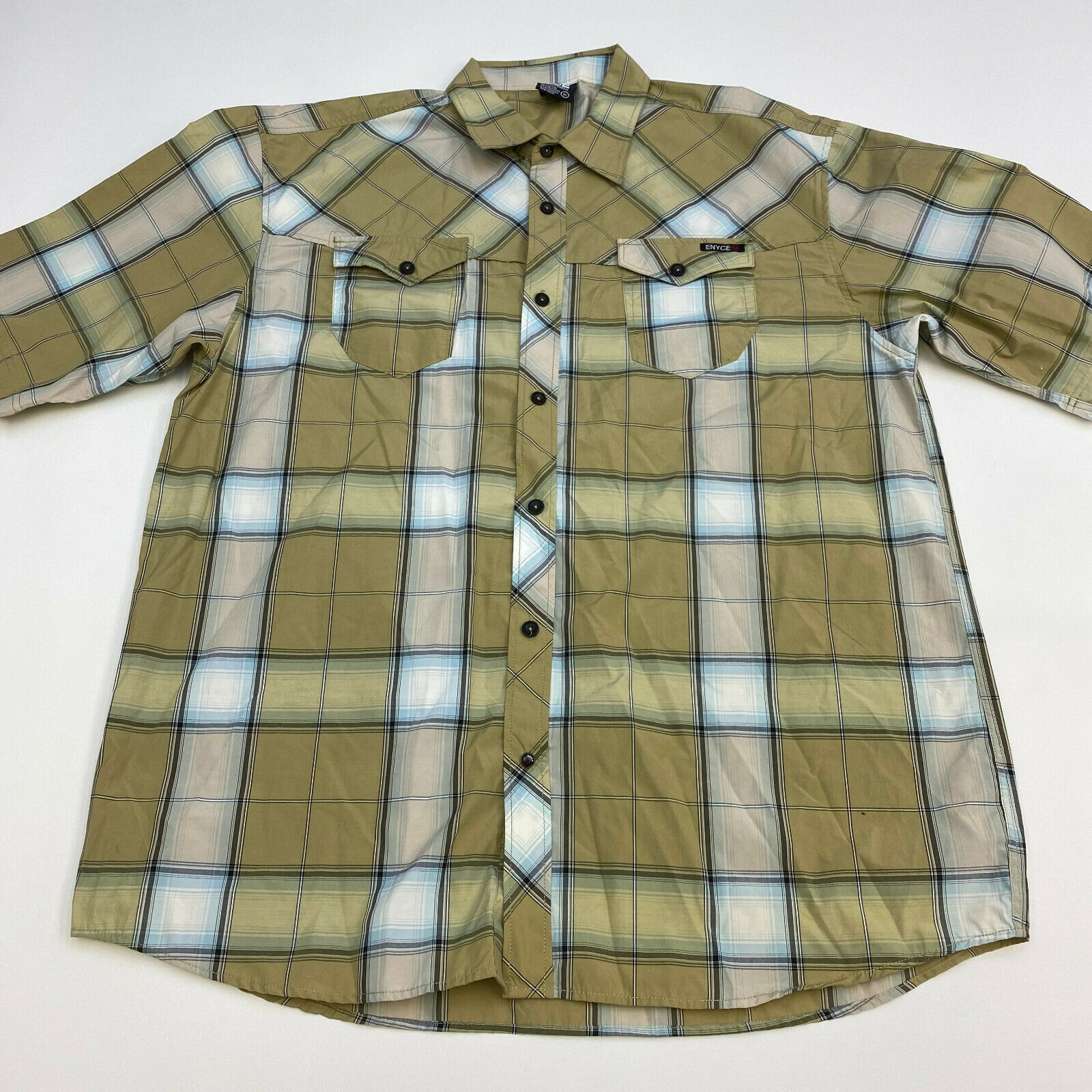 Enyce Button Up Shirt Mens 4XL Brown Plaid Short Sleeve Casual - Casual ...