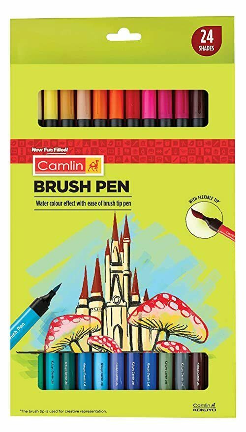 Camlin Kokuyo Brush Pens, 24 Shades (Multicolor) - (1 SET)