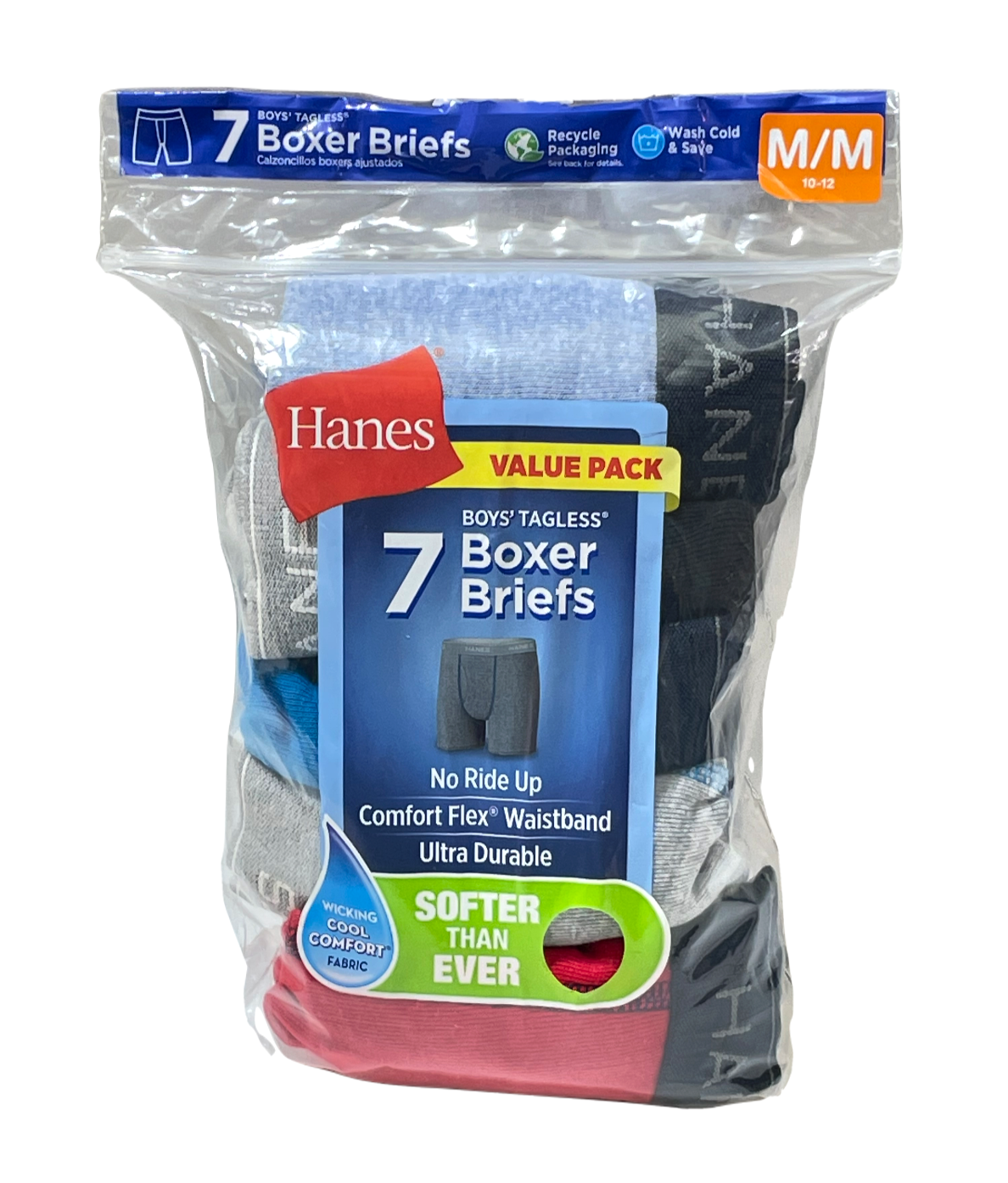 Hanes Boxer Briefs Boys M 10-12 Multicolor Solids 100% Cotton Wicks 7 Pairs