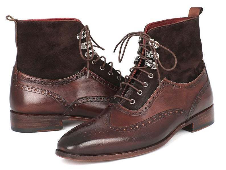 New Men's Wingtip Boots Brown Suede & Calfskin, Men brown boots