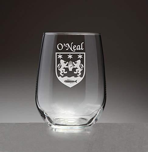 O'Neal Irish Coat of Arms Stemless Wine Glasses (Sand Etched)