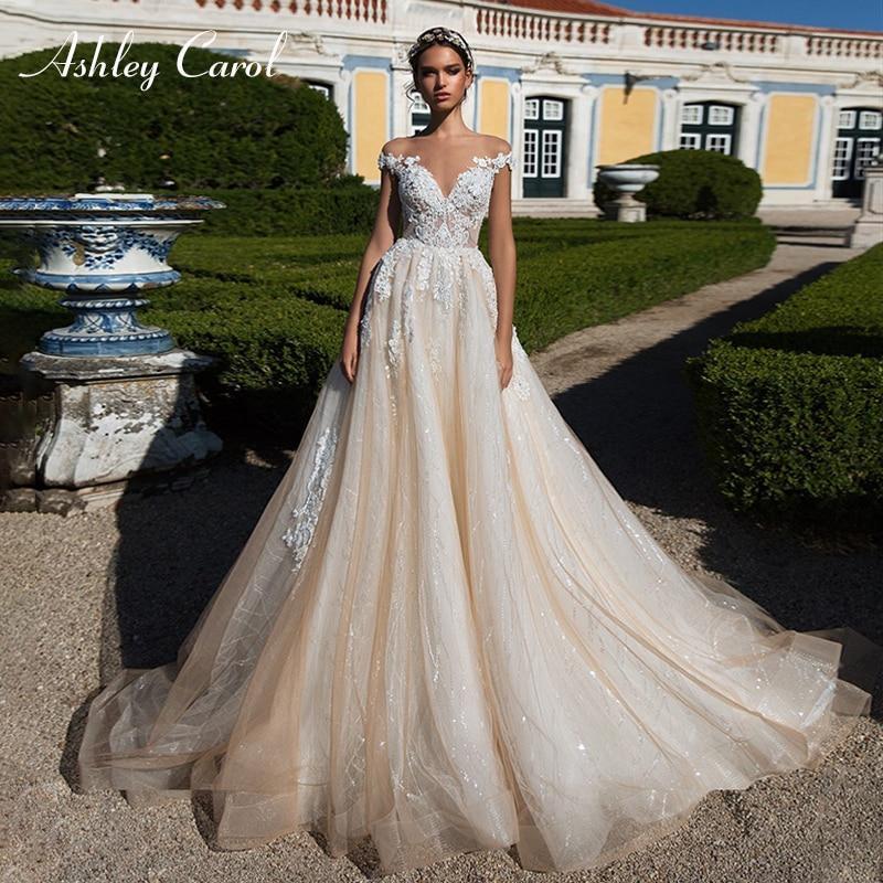 Ashley Carol Sexy V-neck Cap Sleeve Lace Tulle Wedding ...