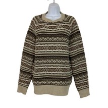 J Crew Mens Sz Med Lambs and Merino Wool Brown Sweater Chunky Nordic Oversize  - $21.88
