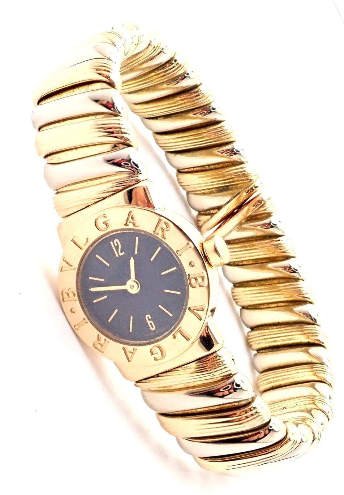 Authentic! Bulgari Bvlgari 18k Yellow & White Gold Tubogas Bangle Bracelet Watch - $7,140.00