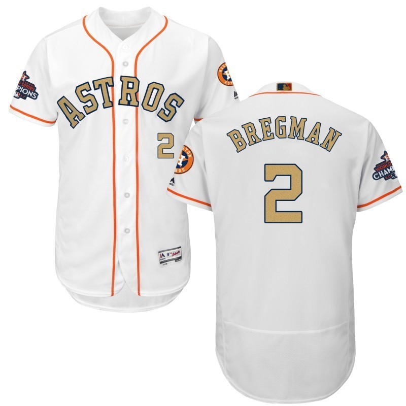 Mens Houston Astros 2 Alex Bregman Jersey Sewn on Champions Gold