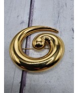 Monet Brooch Vintage Gold Tone Comma Swirl  2.25&quot; Shiny Jewelry Pin Signed - $19.79