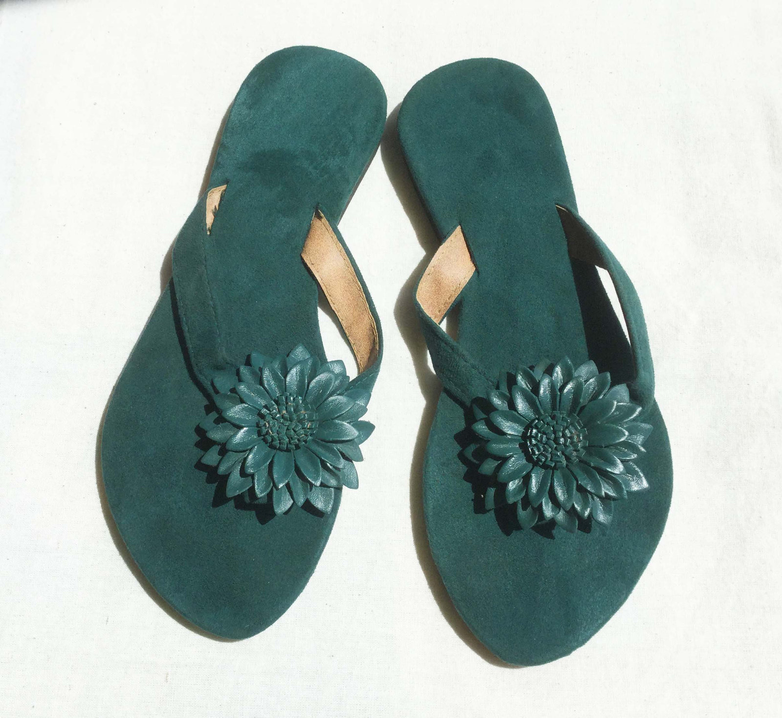 Suede flip flop Sandals  made In Bali  green color and 