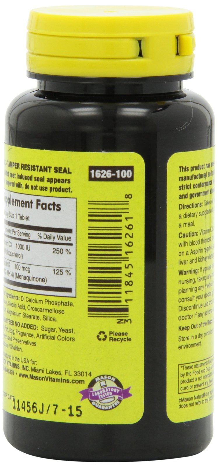 Mason Natural Vitamin K2 Plus D3, 100 Tablets Dietary Supplement 100