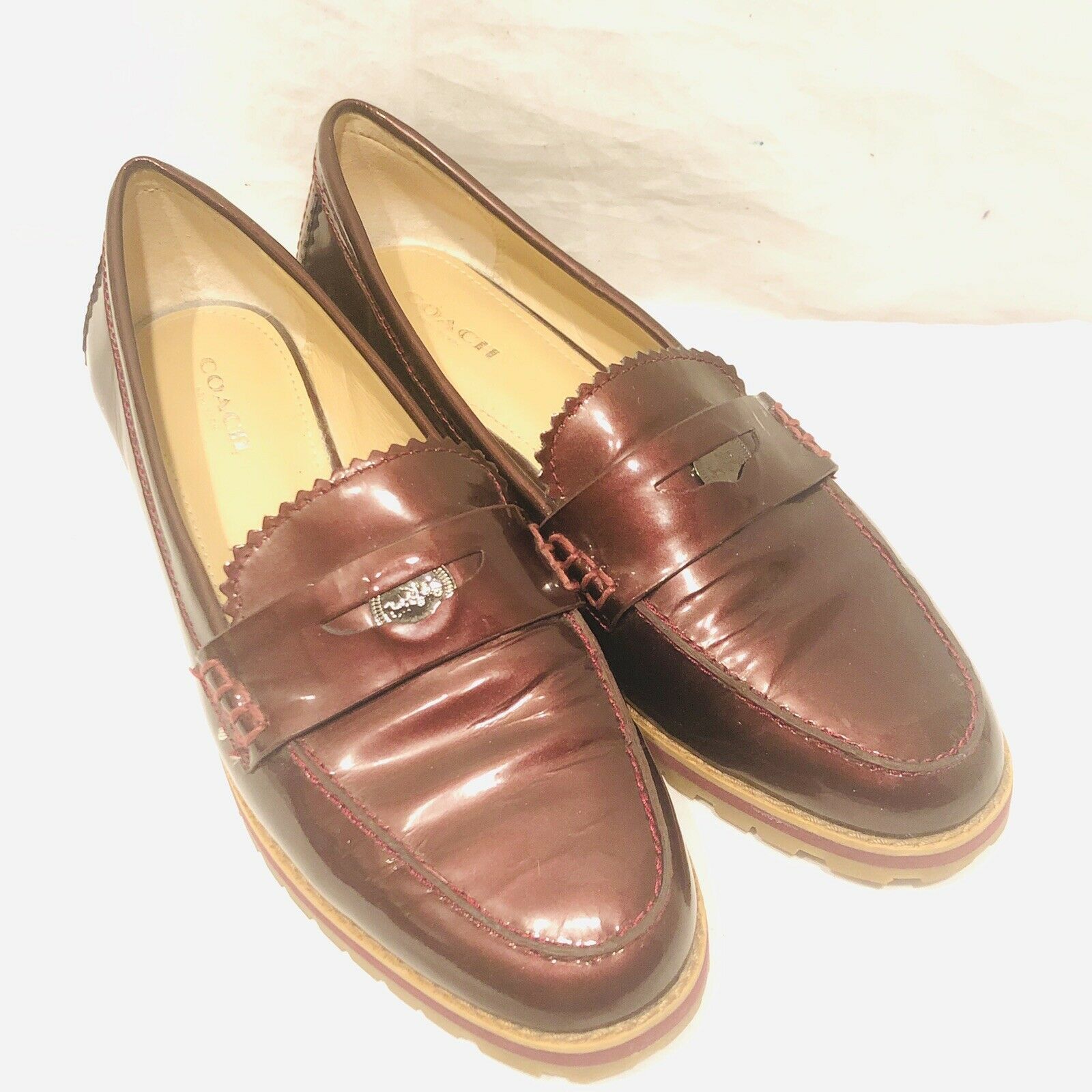 Coach Peyton Penny Loafers Womens Burgundy Patent Leather size 8B