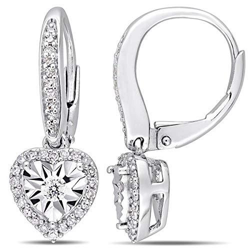 Elegant Touch 14K White Gold Plated Women's 925 Sterling-Silver Diamond Heart Ha