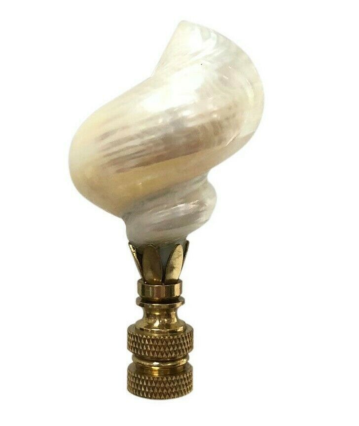 Royal Designs Lamp Finial Natural Seashell White Conch on Polished Brass Base
