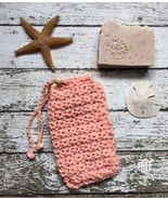 Handmade Soap Bag Coral Cotton Bead Hanging Drawstring Soap Cozy Spa Sho... - $13.75