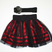 Disney D-Signed Girls Red Stripe Party Skirt and Black Flower Belt size ... - $12.99
