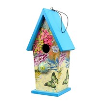 Boho Wooden Blue Bird House with Ceramic Knob - $14.98