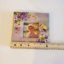 Ceramic Picture Frame, Square for 3 inch photo, Purple Lilac Flowers and Bird image 5