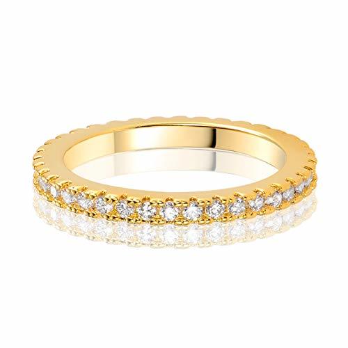 MDFUN 14K Yellow Gold Plated Cubic Zirconia Eternity Ring for Women 6