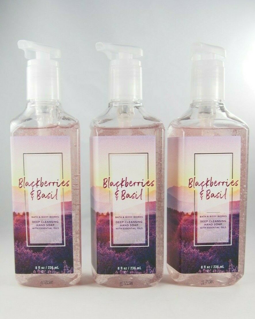 (3) Bath & Body Works Blackberries & Basil Deep Cleansing Gel Hand Soap 8oz